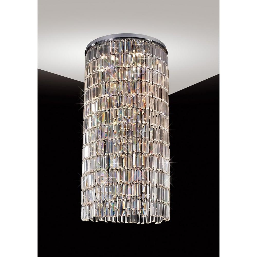 IL30076 Torre Pendant 6 Light Polished Chrome/crystal. Ceiling Plate And Mirror.
