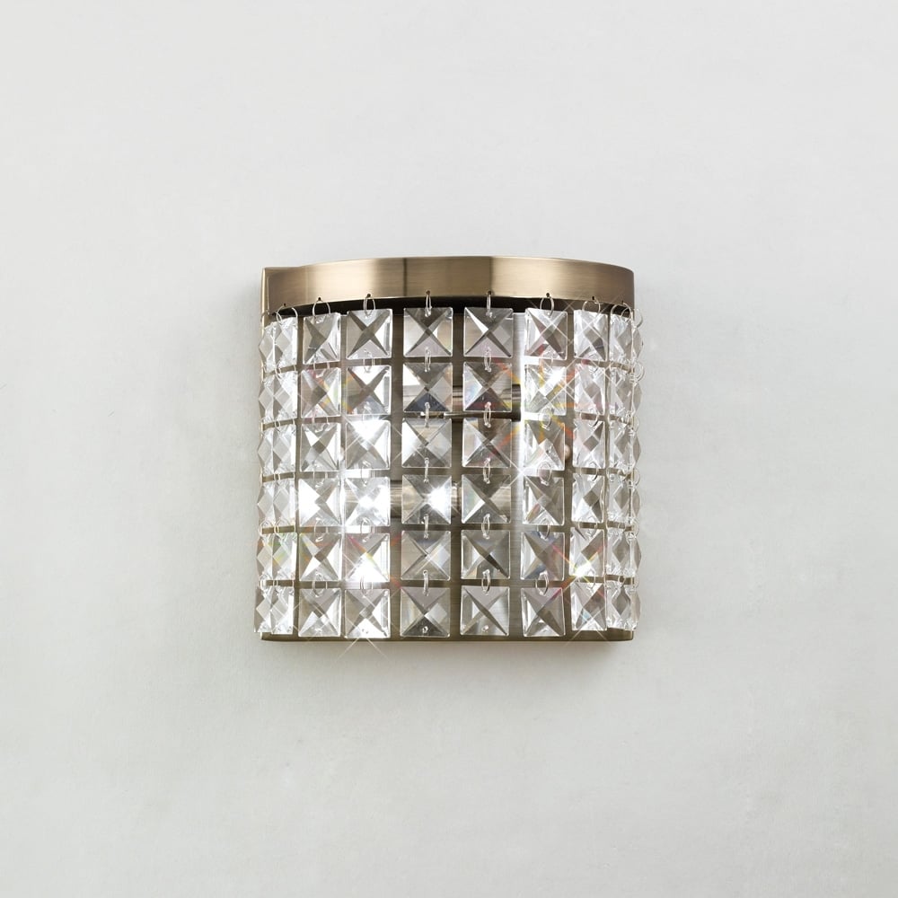 IL30091 Cortina Wall Lamp 2 Light Antique Brass/crystal