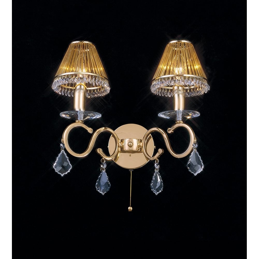 IL30322 Torino 2 Light Switched Wall Lamp Gold/crystal (shades Not Included)