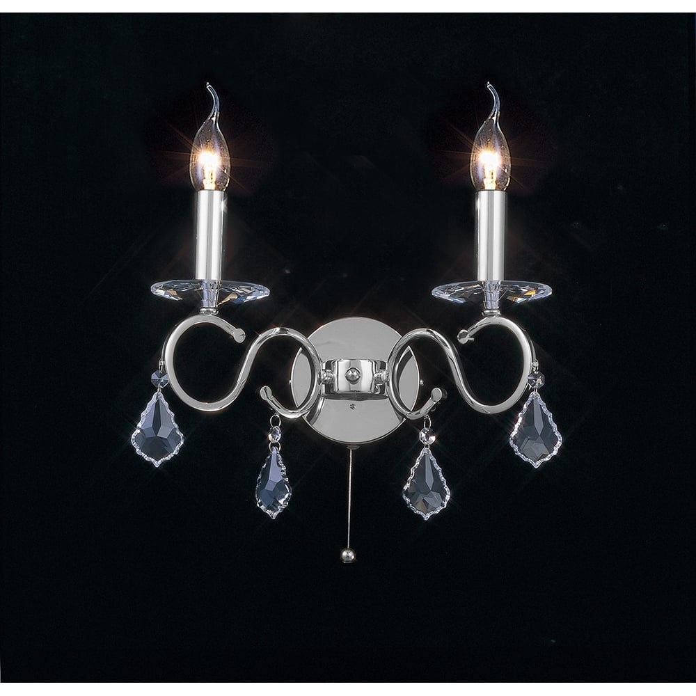 IL30312 Torino 2 Light Switched Wall Lamp Chrome/crystal