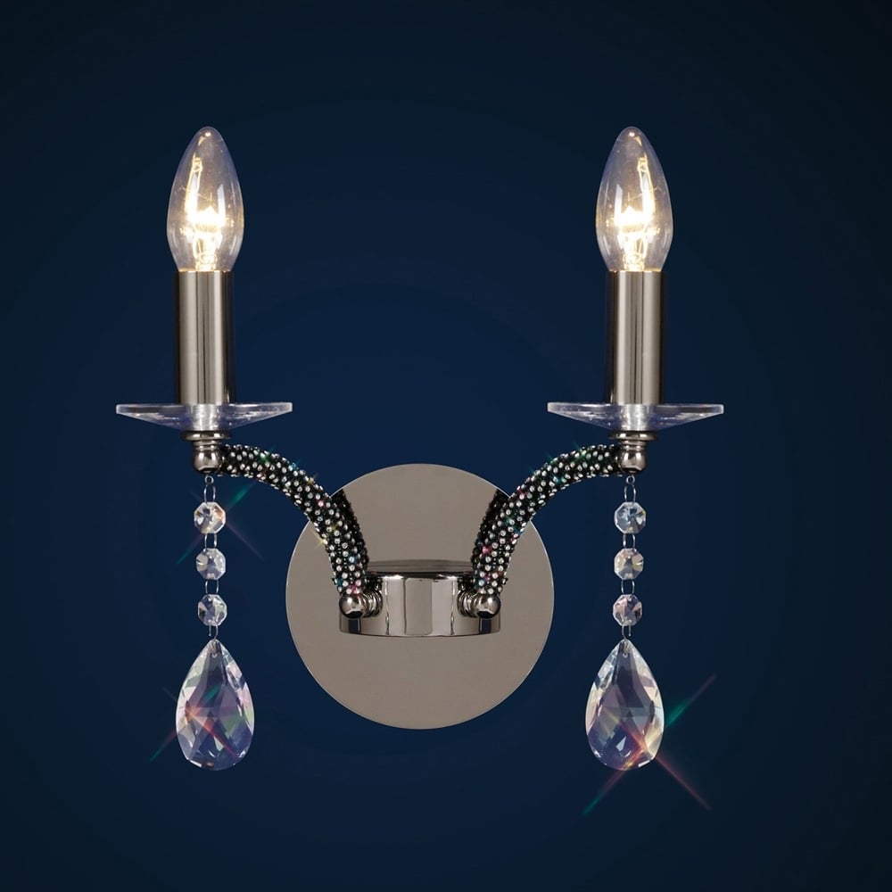 IL30362 Fiore Switched Wall 2 Light Black Chrome/crystal