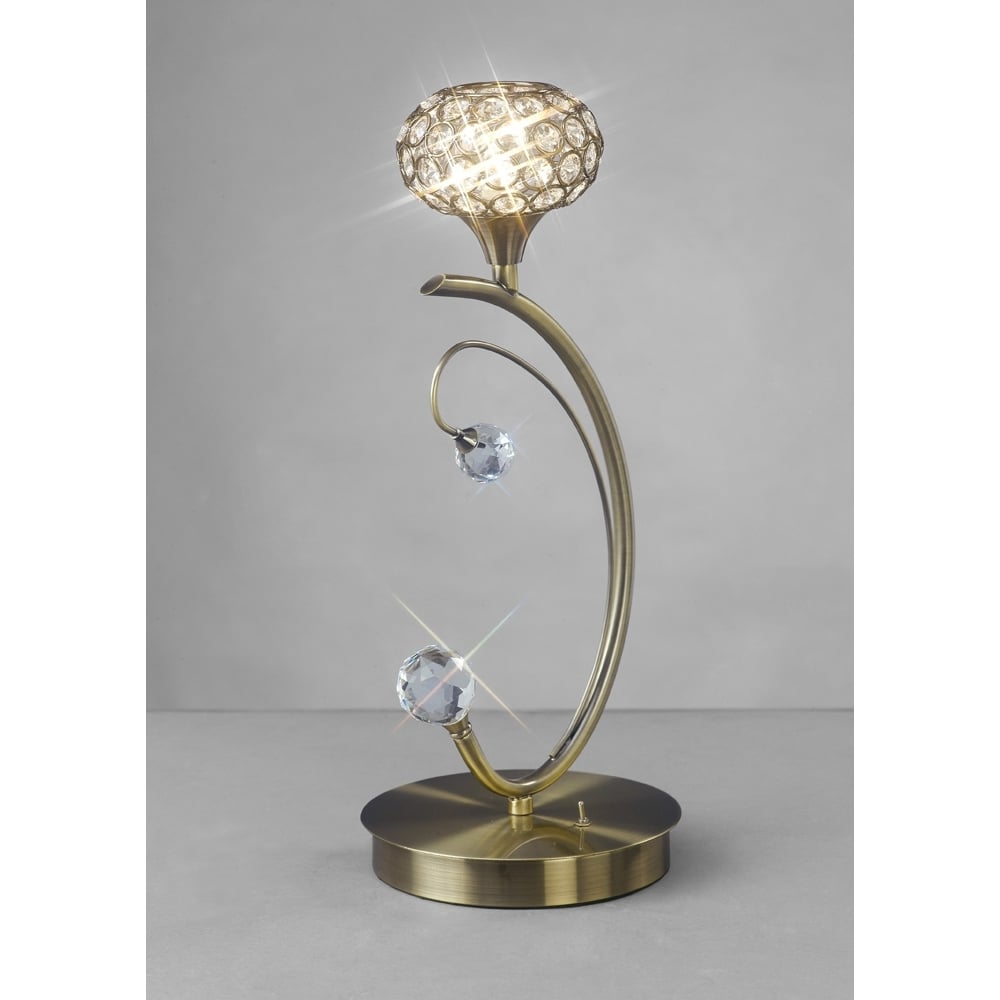 IL30949 Cara Table Lamp 1 Light Antique Brass/crystal