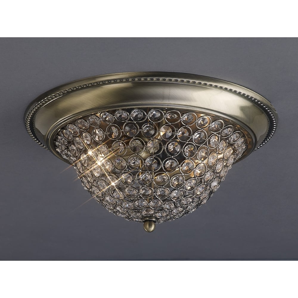 IL31131 Paloma Ceiling 2 Light Medium Antique Brass/crystal