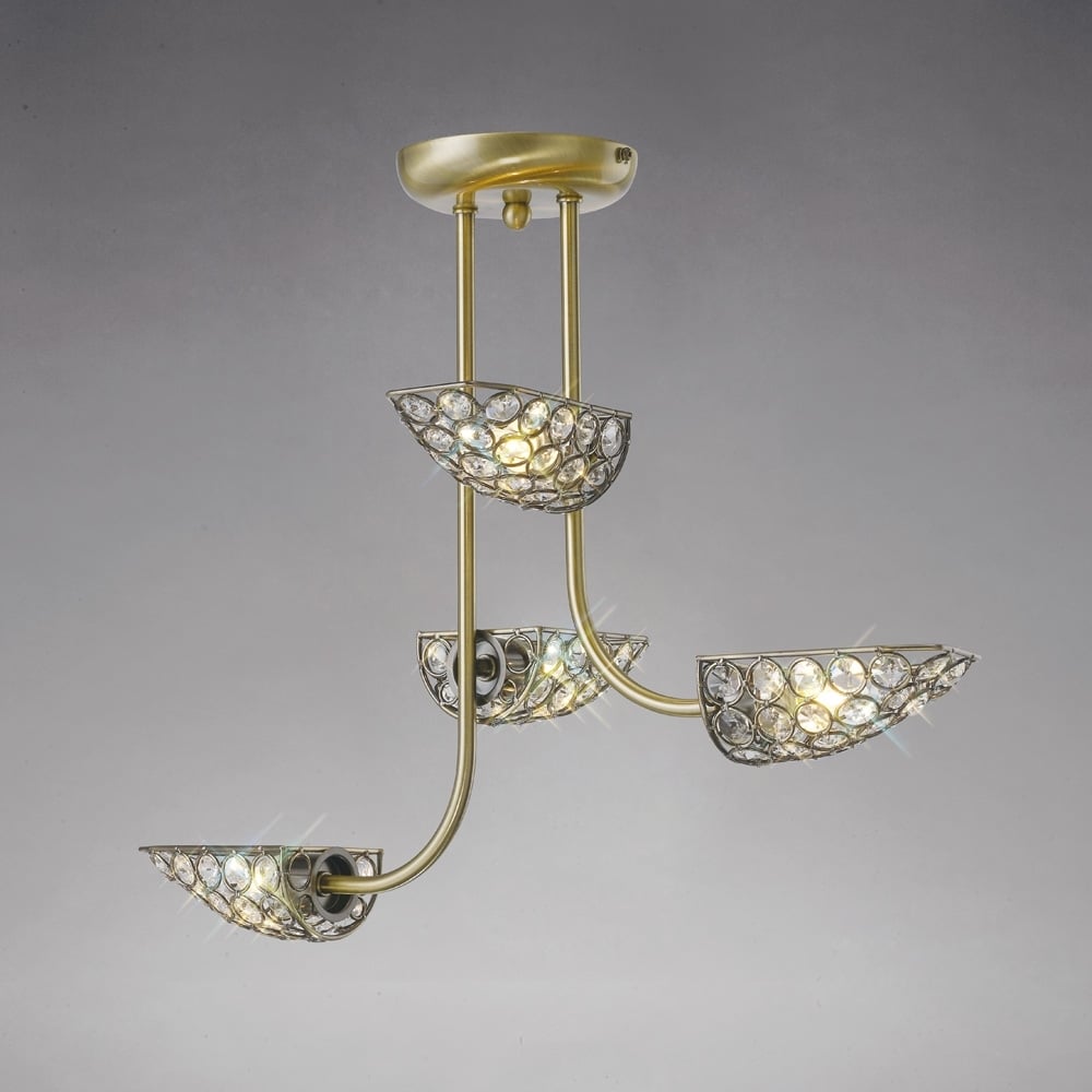 IL20701 Ashton Semi Ceiling Antique Brass/crystal