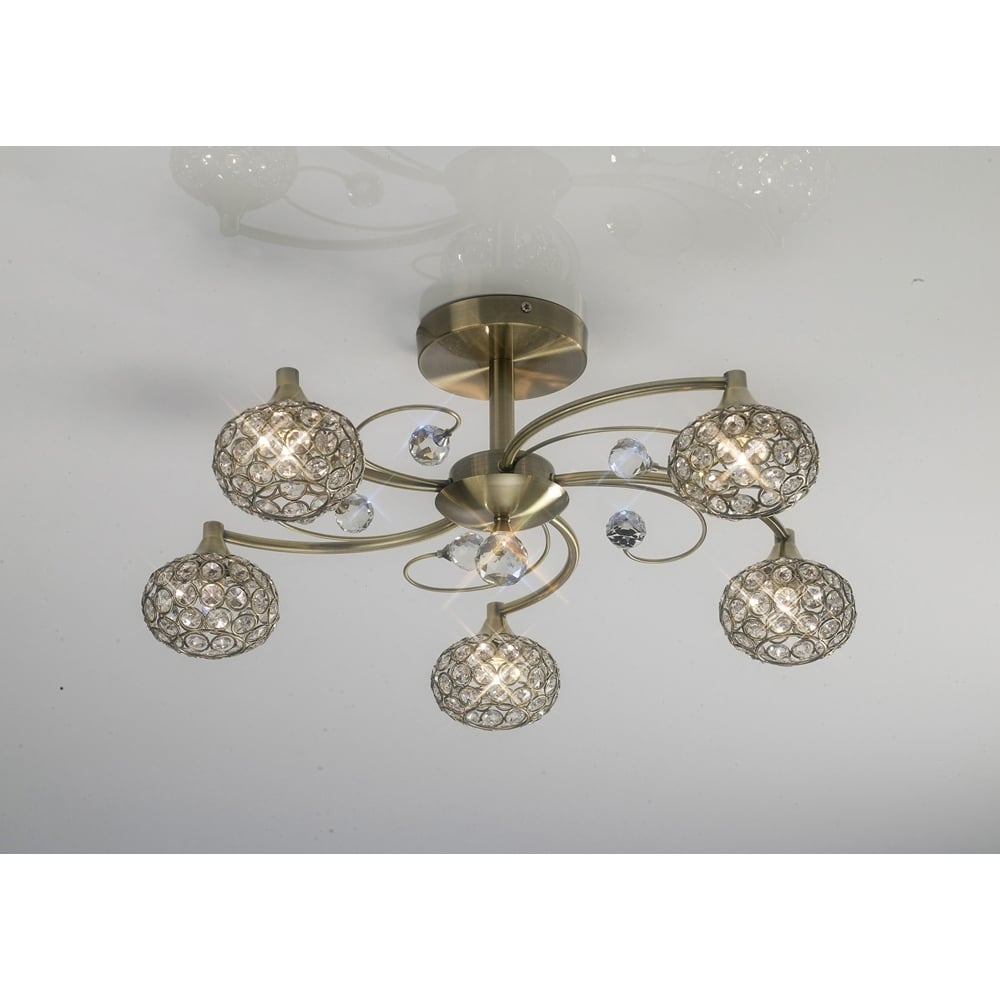 IL30945 Cara Semi Ceiling Antique Brass/crystal