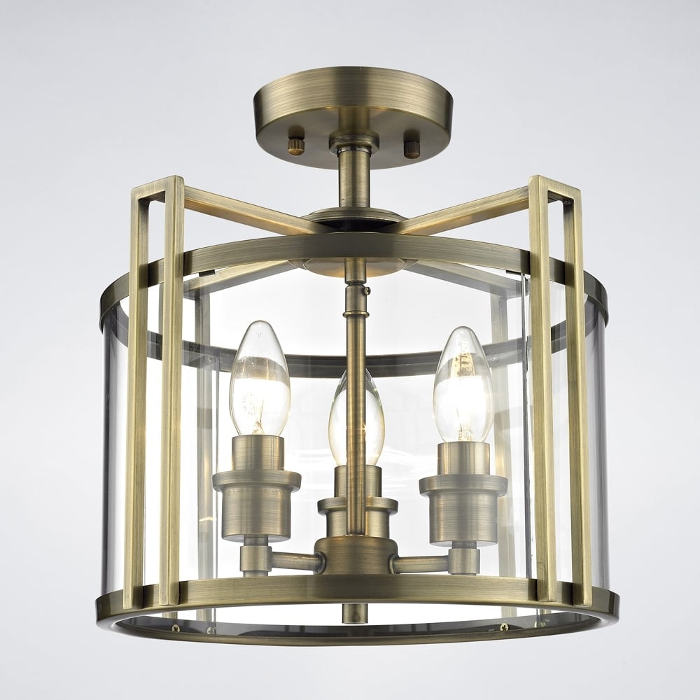 IL31090 Eaton Semi Ceiling Antique Brass/glass