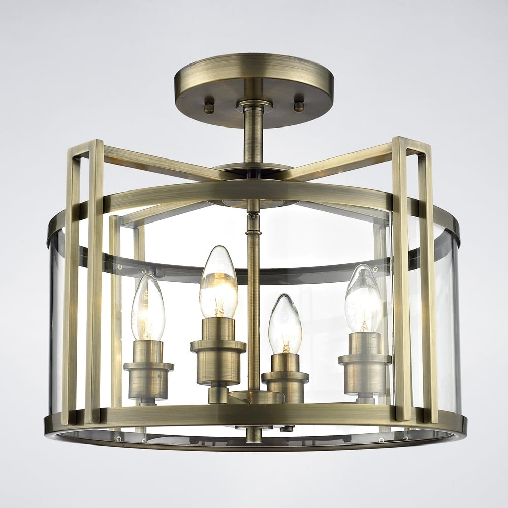 IL31091 Eaton Semi Ceiling Antique Brass/glass