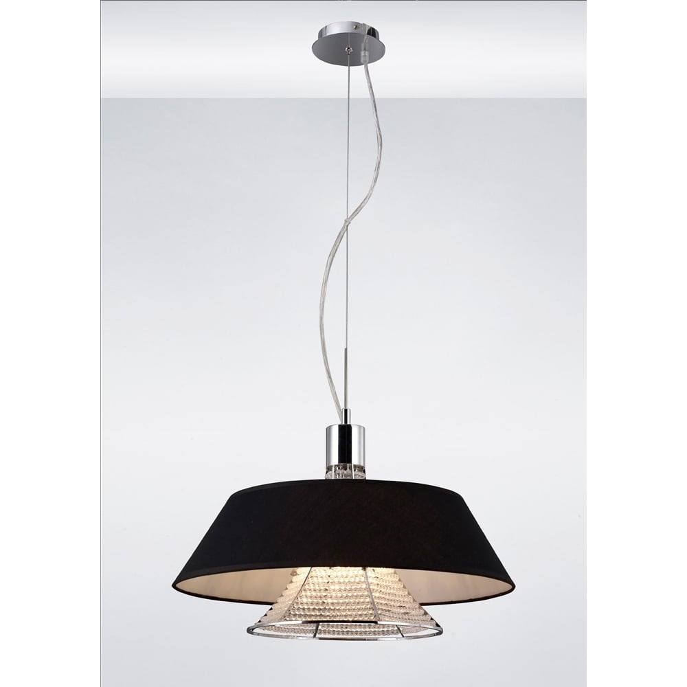 IL30041/BL Davina Pendant 3 Light Polished Chrome/crystal With Black Shade