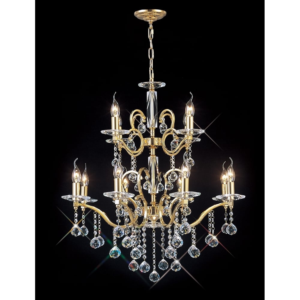 IL30228+4 Zinta Crystal Pendant 12 Light Gold Plated Finish