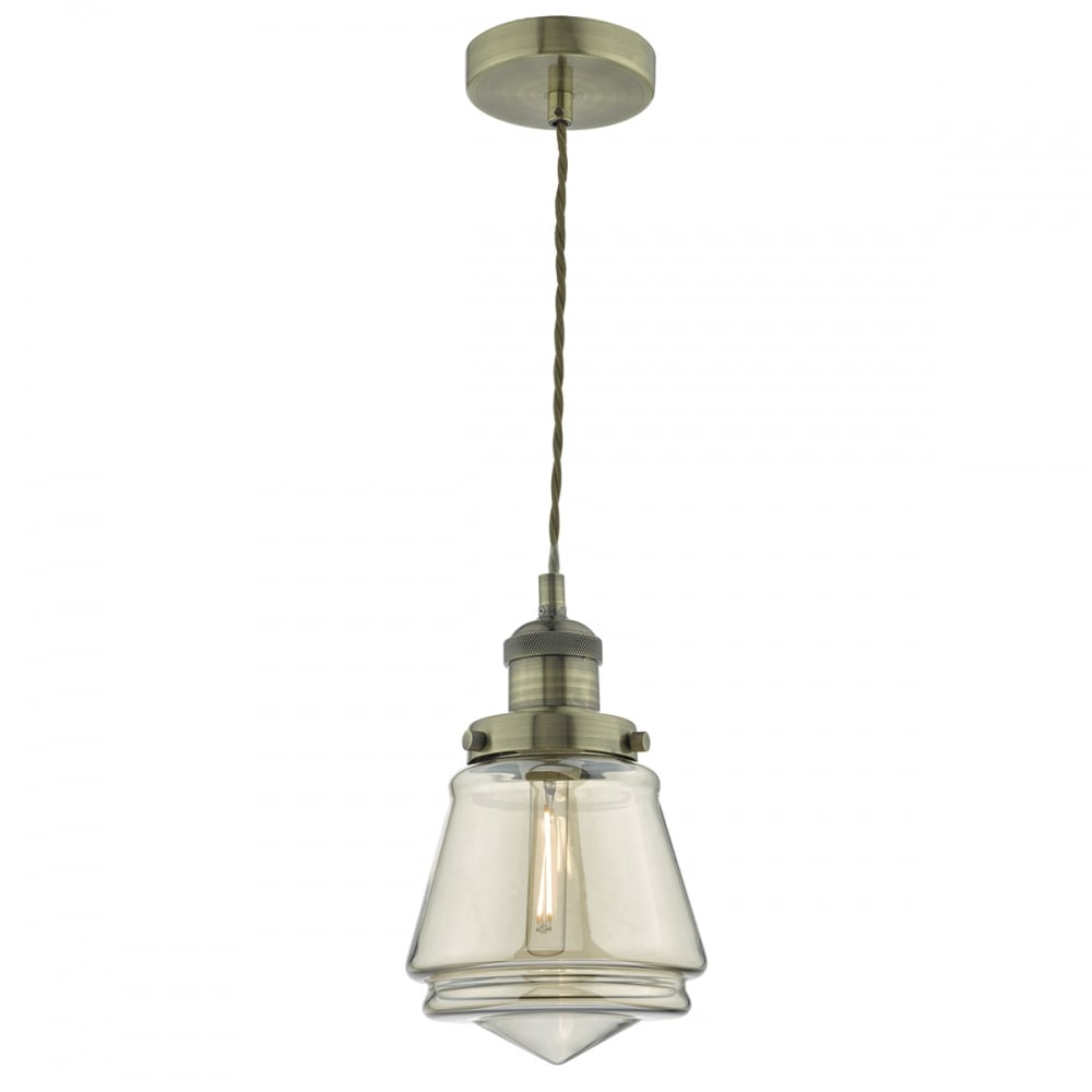 Dar CUR0175 Curtis 1 Light Pendant Antique Brass/ Champagne