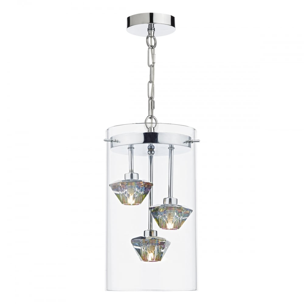 Dar DEC5308 Decade 3 Light Pendant Polished Chrome Clear