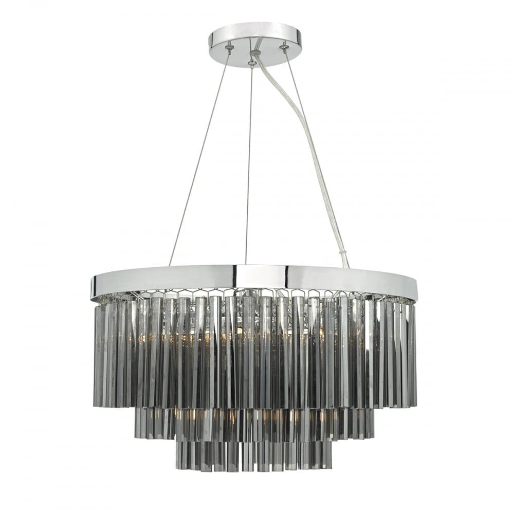 Dar GIO0510 Giovana 5 Light 3 Tier Pendant Polished Chrome/ Smoked