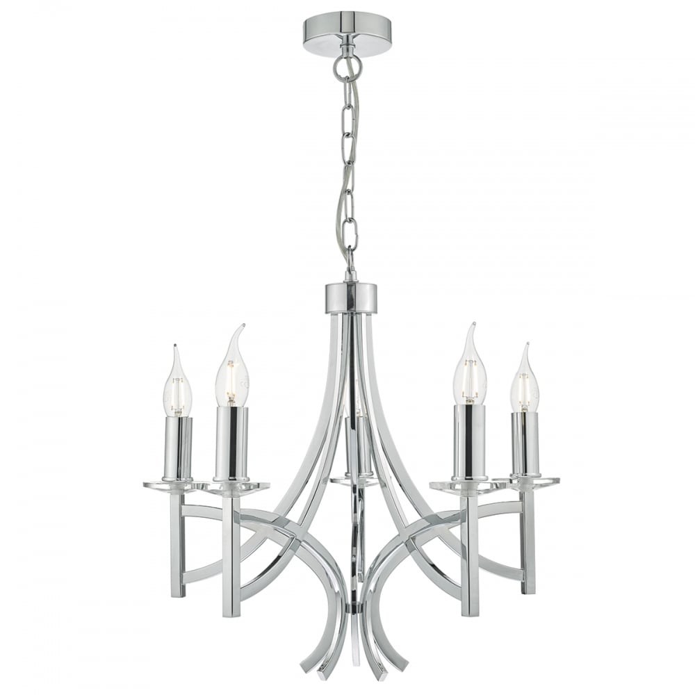 Dar LYO0550 Lyon 5 Light Pendant Polished Chrome/Crystal (S)