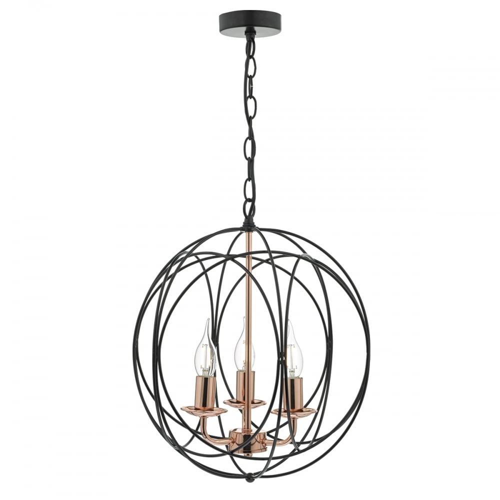 Dar PHO0322 Phoenix 3 Light Pendant Black/ Copper
