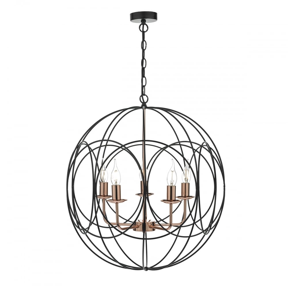 Dar PHO0522 Phoenix 5 Light Pendant Black Copper