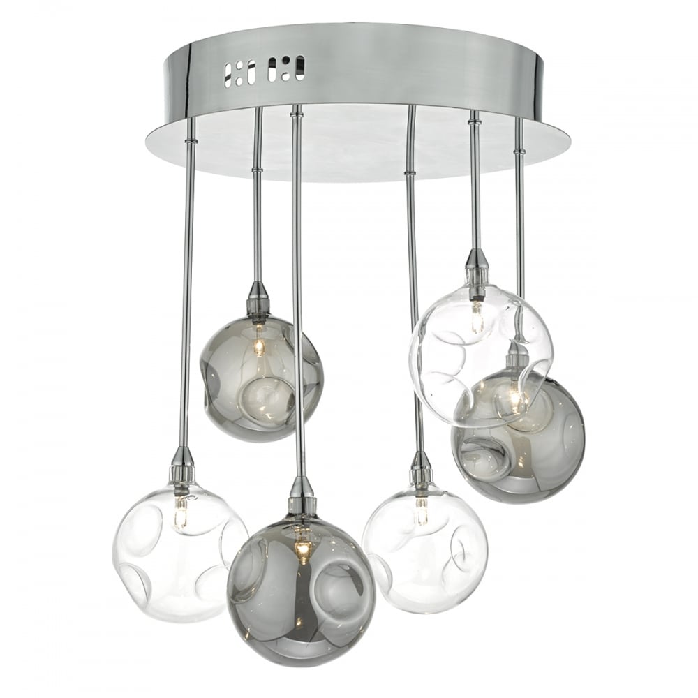 Dar QUI0610 Quinn 6 Light Semi Flush Smoked/ Clear