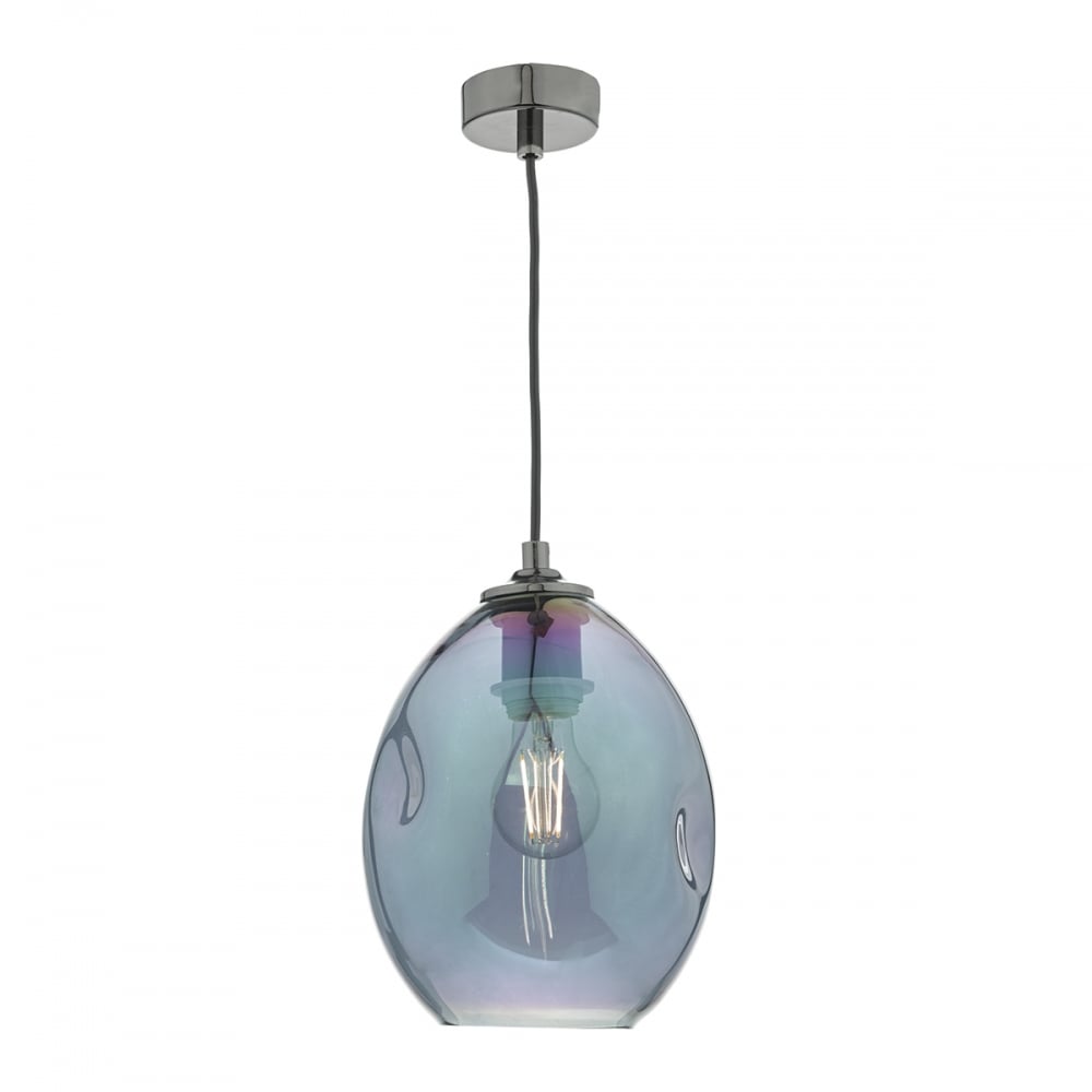 Dar ROG0155 Rogan 1 Light Pendant Black / Irridised