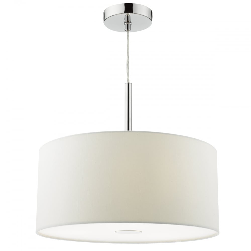 Dar RON102 Ronda 3 Light Pendant 40CM Drum White Faux Silk