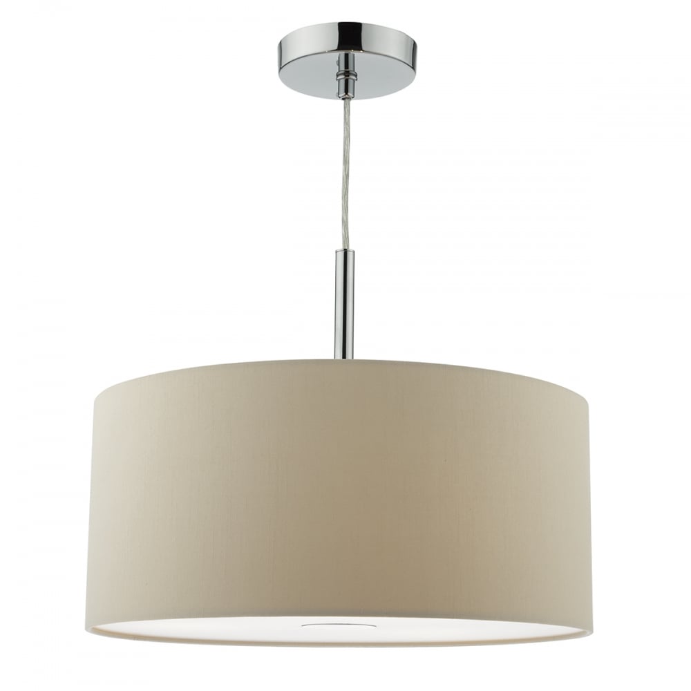 Dar RON1029 Ronda 3 Light Pendant 40CM Drum Ecru Faux Silk