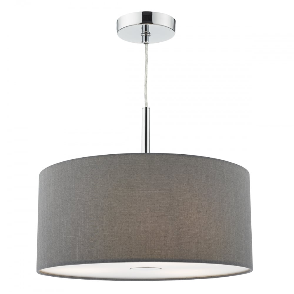 Dar RON1039 Ronda 3 Light Pendant 40CM Drum Grey Faux Silk