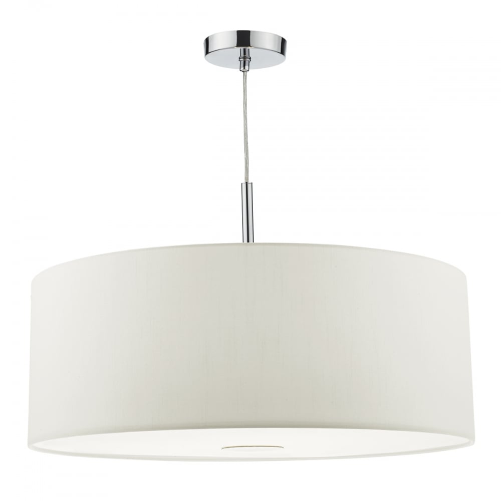 Dar RON172 Ronda 3 Light Pendant 60CM Drum White Faux Silk (S)