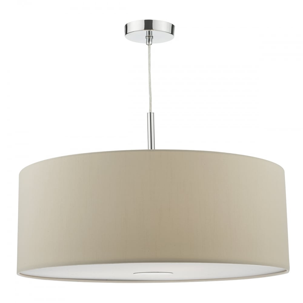 Dar RON1729 Ronda 3 Light Pendant 60CM Drum Ecru Faux Silk