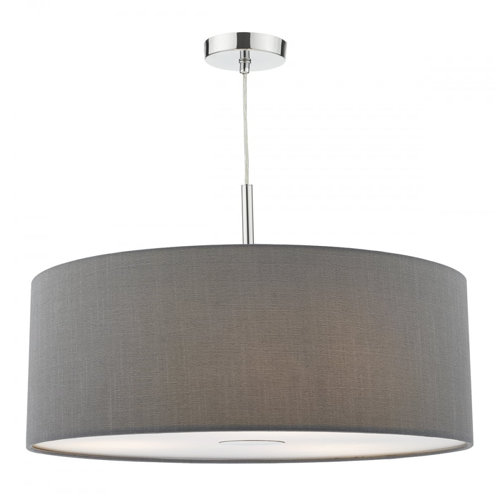 Dar RON1739 Ronda 3 Light Pendant 60CM Drum Grey Faux Silk
