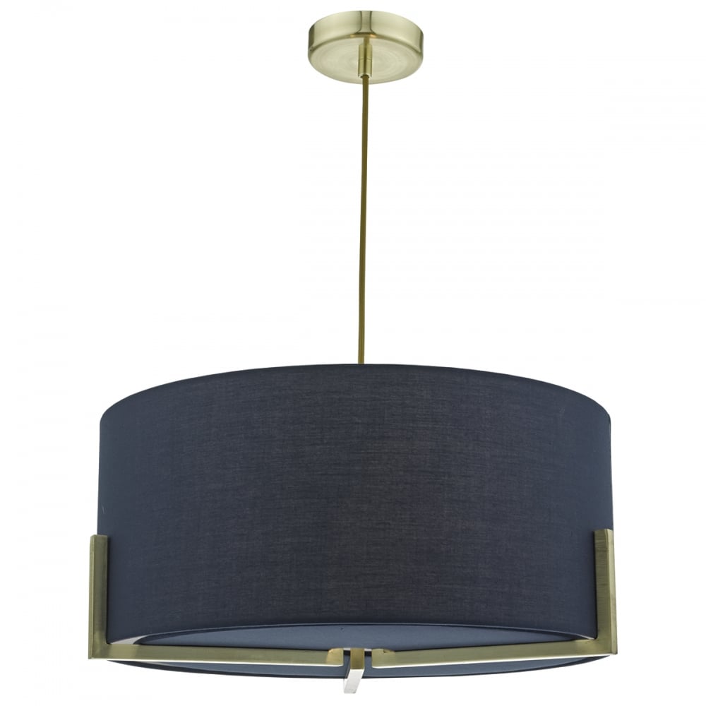 Dar SAN0323 Santino 3 Light Pendant Navy Blue Gold