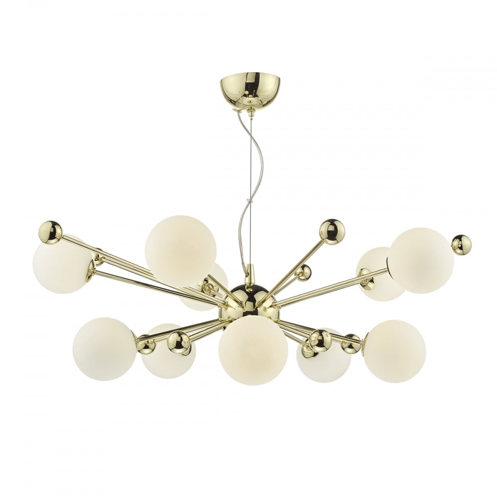 Dar URS2335 Ursa 10 Light Pendant Polished Gold/ Opal