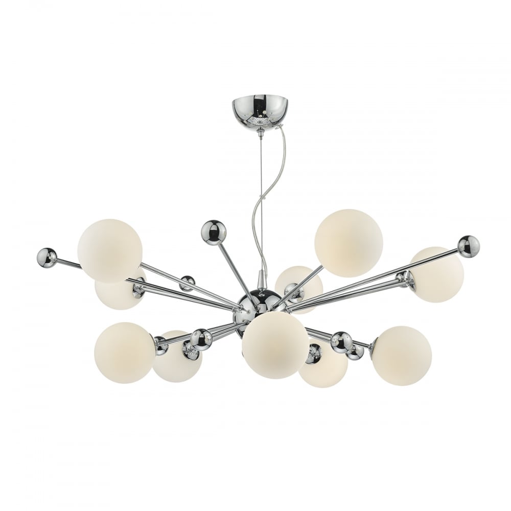 Dar URS2350 Ursa 10 Light Pendant Polished Chrome/ Opal