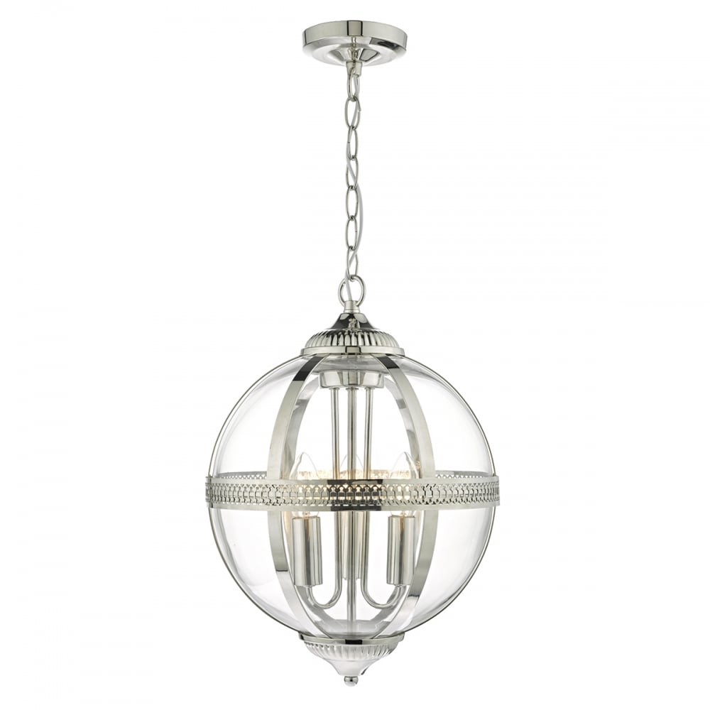 Dar VAN0338 Vanessa 3 Light Pendant Polished Nickel/ Clear
