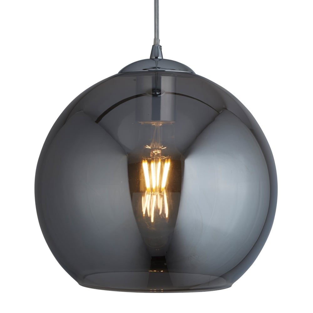 1621SM Balls 1 Light Round Pendant (25cm Dia) Smoked Glass Chrome