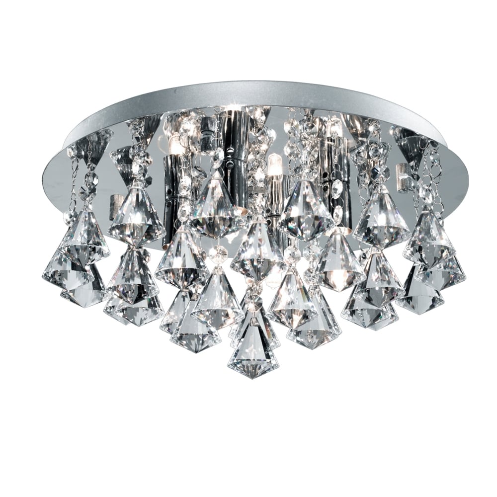 2204-4CC Hanna Ip44 Bathroom - 4 Light Crystal Ceiling Flush Clear Pyramid Crystal Drops Chrome