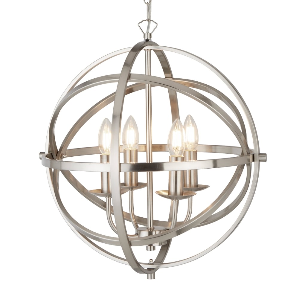 Orbit 4 Light Cage Frame Orb Pendant Satin Silver