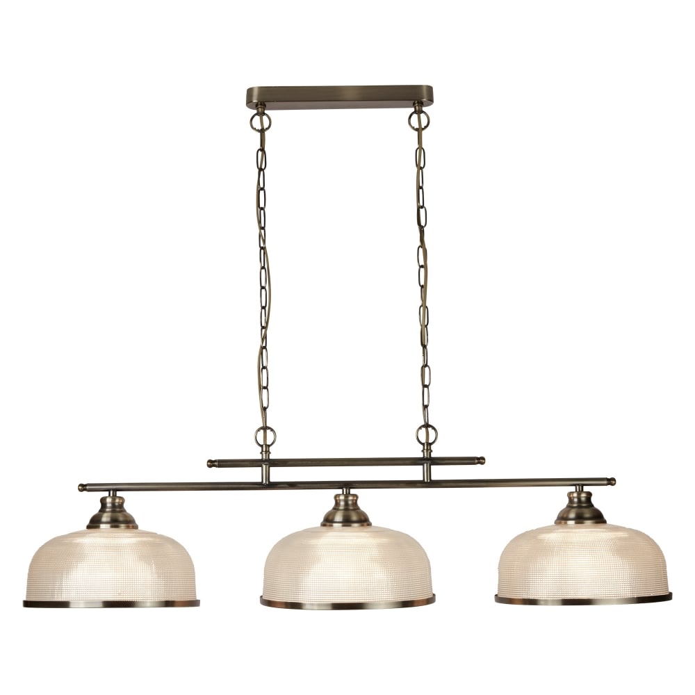 3593-3AB Bistro Ii - 3 Light Ceiling Bar Antique Brass Marble Glass