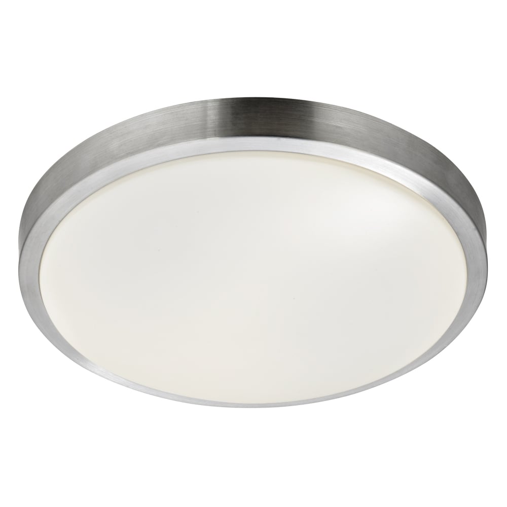 6245-33-LED Led Bathroom - Ip44 1 Light Flush Aluminium Trim With Acrylic White Shade Dia 33cm