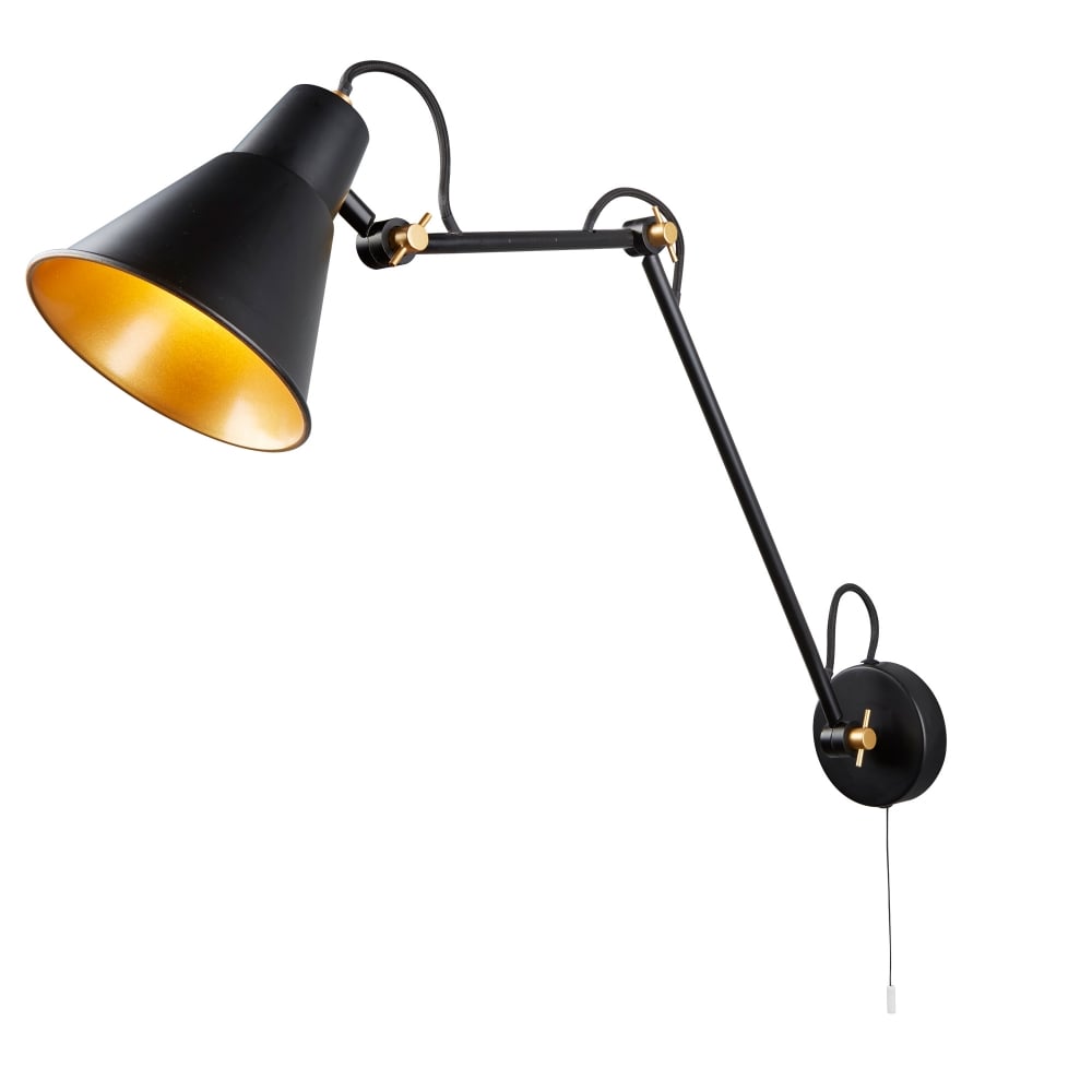 7403BK 1 Light Adjustable Wall Bracket Matt Black Gold