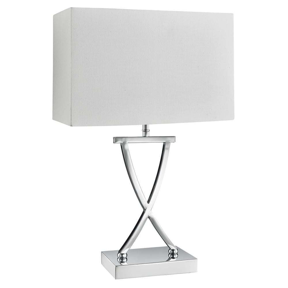 7923CC Club Table Lamp X Base Chrome White Rectangle Shade