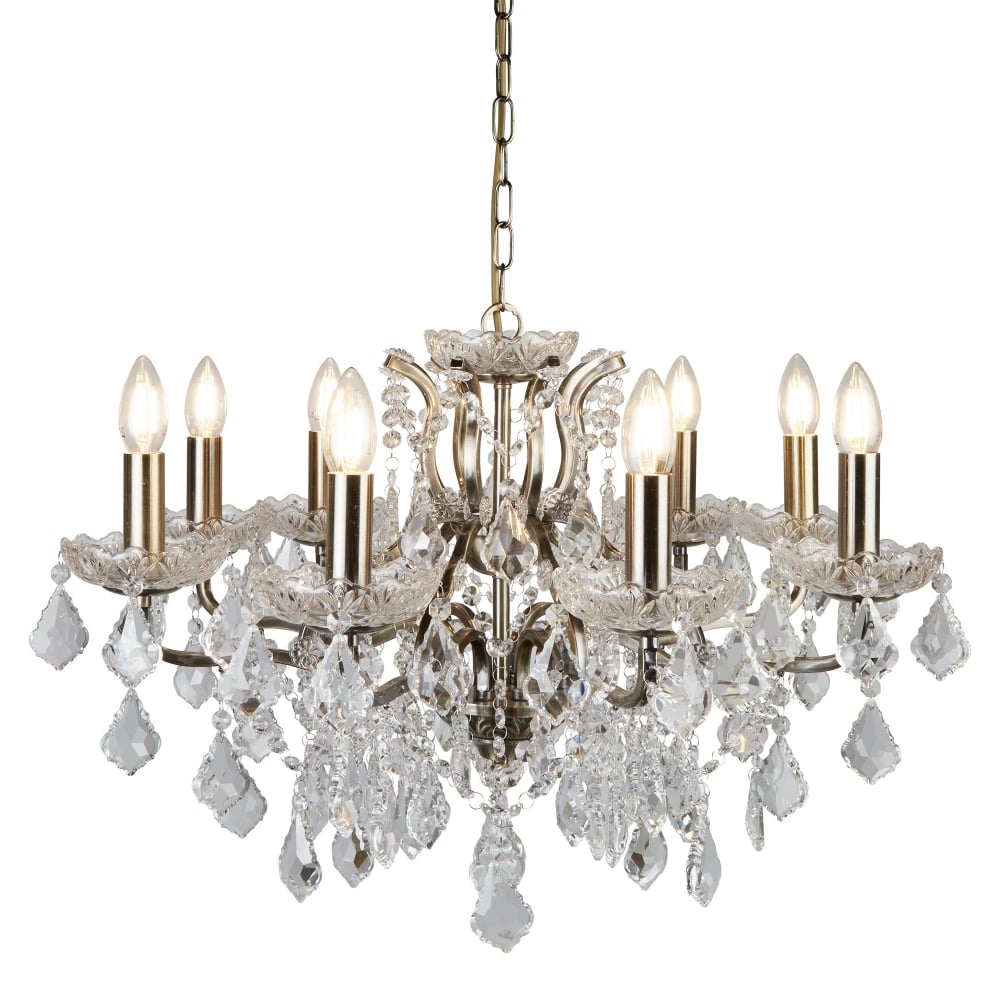 8738-8AB Paris 8 Light Chandelier Clear Crystal Drops & Trim Antique Brass