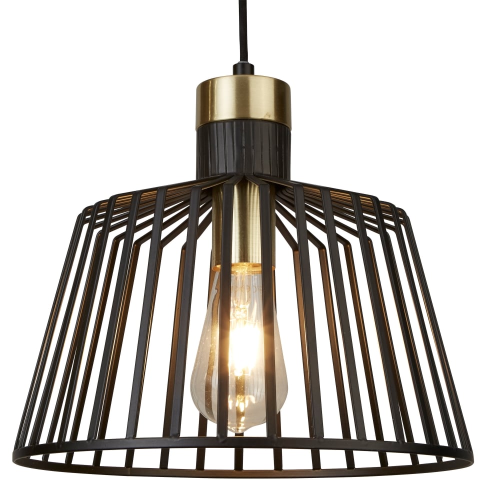 9411BK Bird Cage 1 Light Pendant Black And Gold