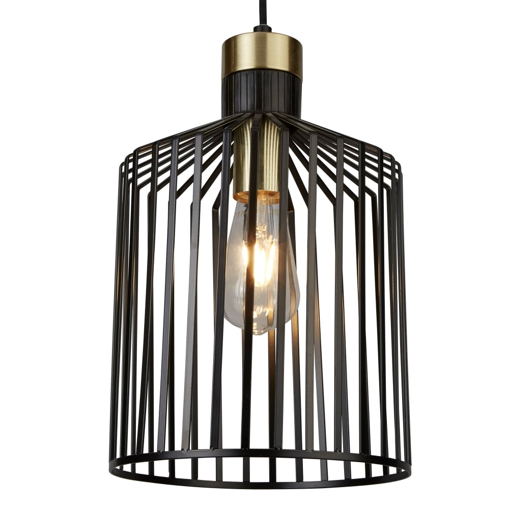 9413BK Bird Cage 1 Light Pendant Black And Gold