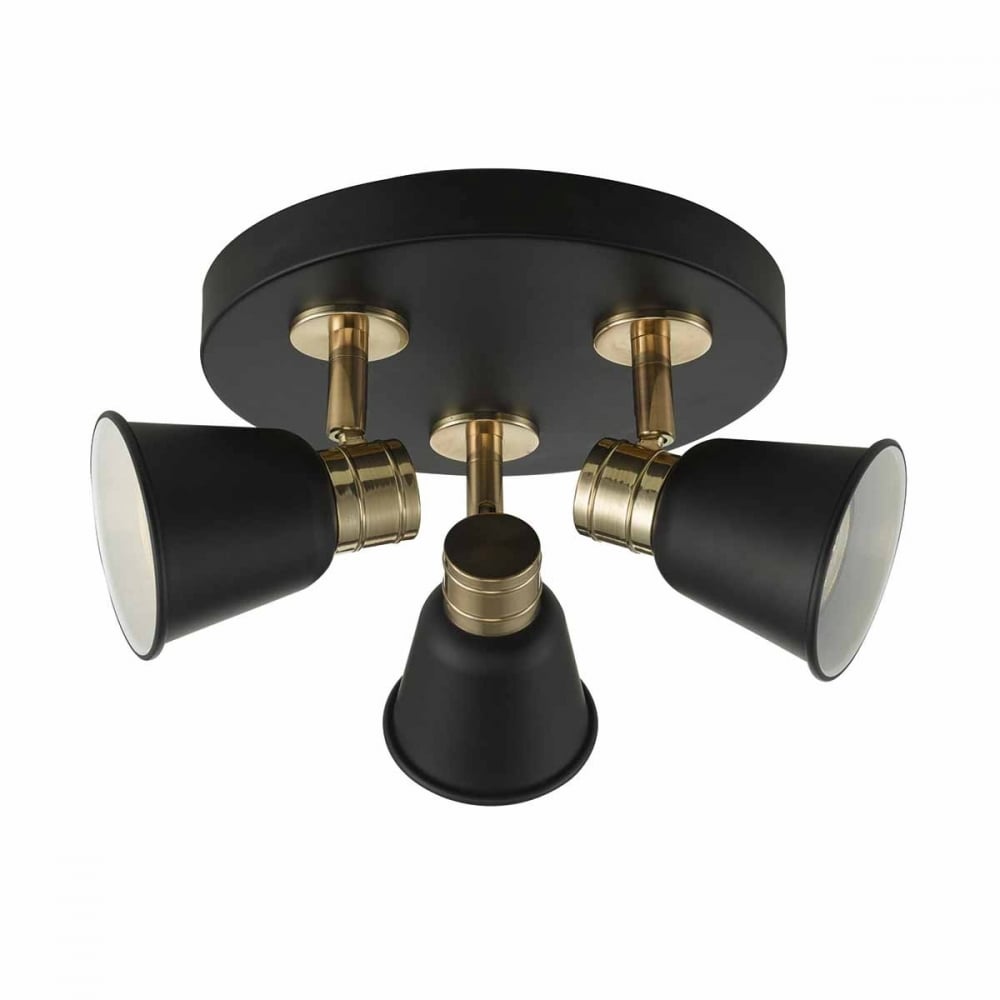 Dar FRY7654 Fry Ceiling 3 Light Round Plate Black Rose Gold LED