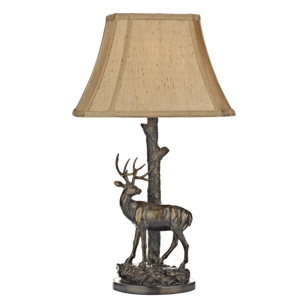 Dar GUL5545/X Gulliver Stag Table Lamp Aged Brass With Shade