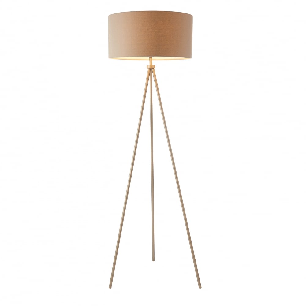66987 Tri Floor Lamp Matt Nickel Grey Linen