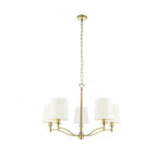 70245 Ortona 5 Light Pendant Matt Antique Brass And White Faux Silk