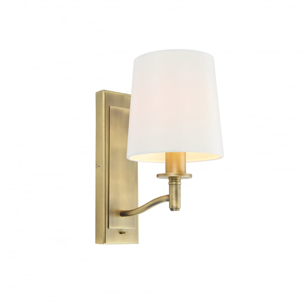70246 Ortona 1 Light Wall Light Matt Antique Brass And White Faux Silk