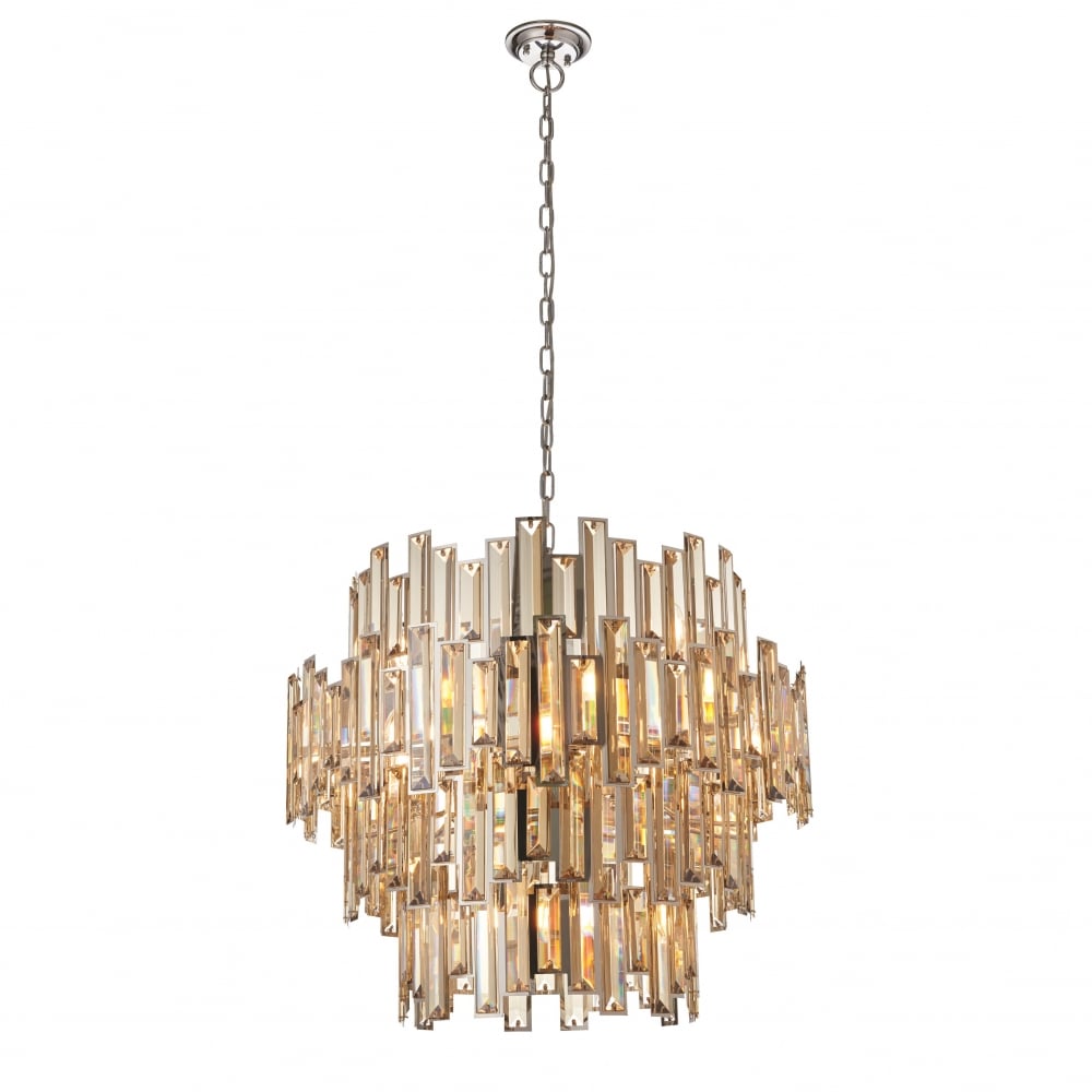 72746 Viviana 15 Light Pendant Chrome Champagne Crystal Drops