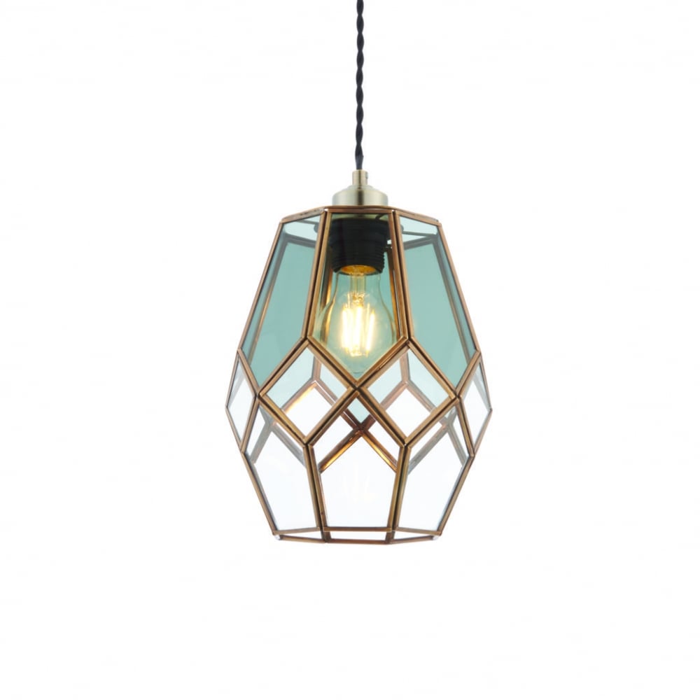 73296 Ripley Non Electric Pendant Antique Brass Clear Smoked Glass