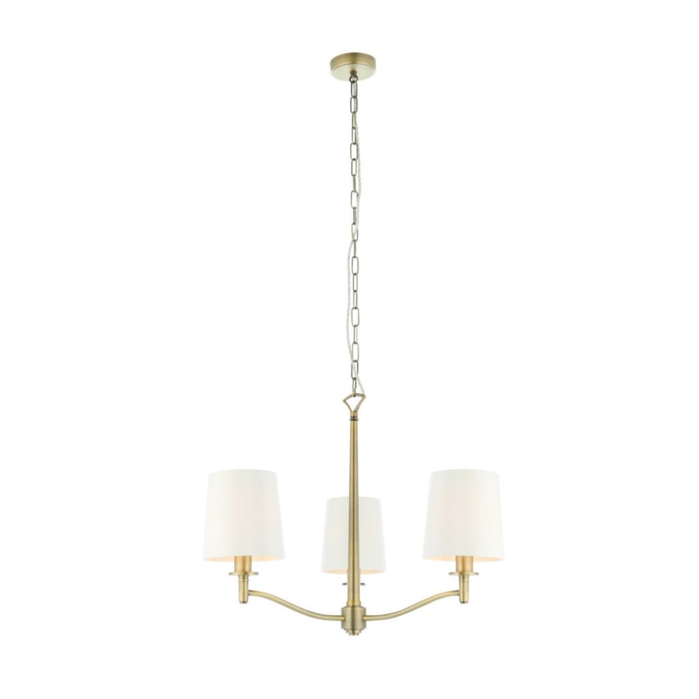 73411 Ortona 3 Light Pendant Antique Brass White Shades