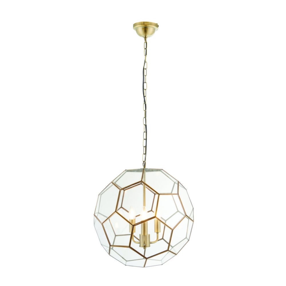 73560 Miele 3 Light Pendant Antique Brass Clear Glass